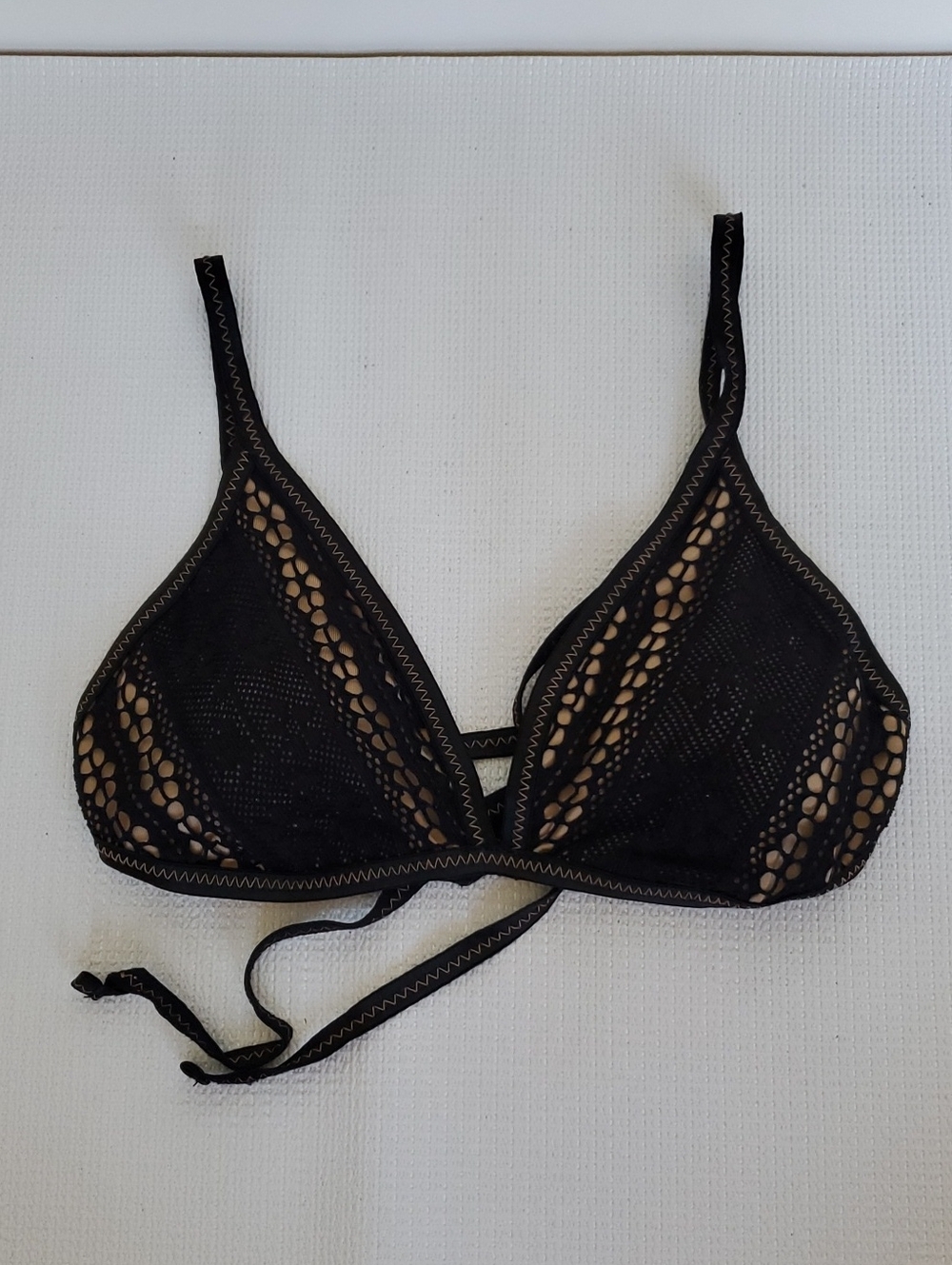 Becca Black & Tan Crochet Triangle Bikini Bathing Suit Top